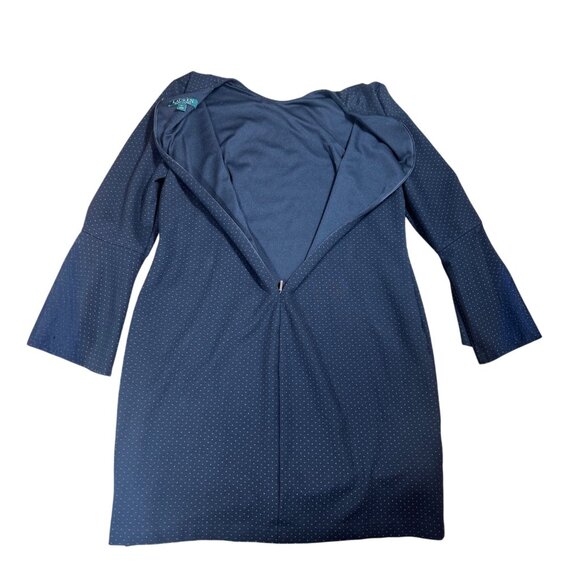 Lauren Ralph Lauren Black Polka Dot Ponte Dress Bell Sleeves Size 14 - Picture 5 of 7